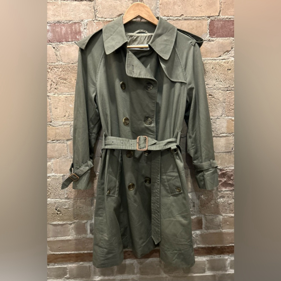 AQUASCUTUM khaki green trench coat in Sz 8 - Picture 4 of 9